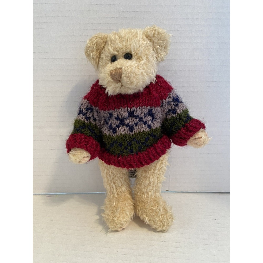 Vintage Chrisha Plush Teddy Bear Jointed Burgundy Sweater 1988 Grandmacore